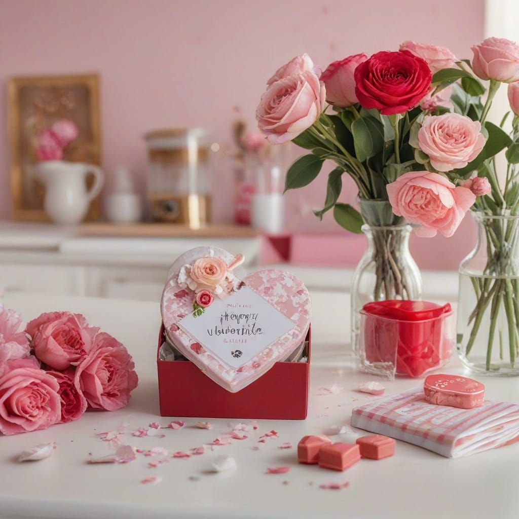 Romantic Valentine's Day Table Setting in Warm, Soft Focus