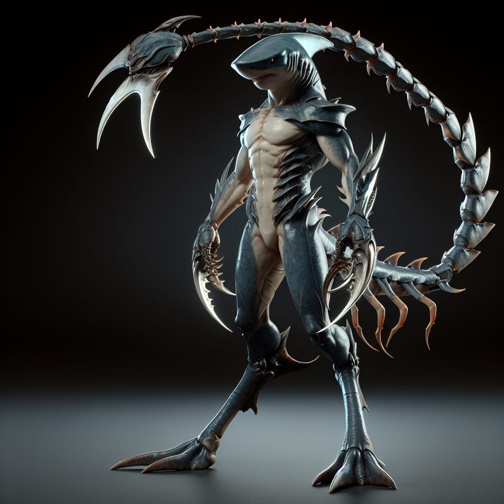 Shark-Human Hybrid with Scorpion Tail and Blades
