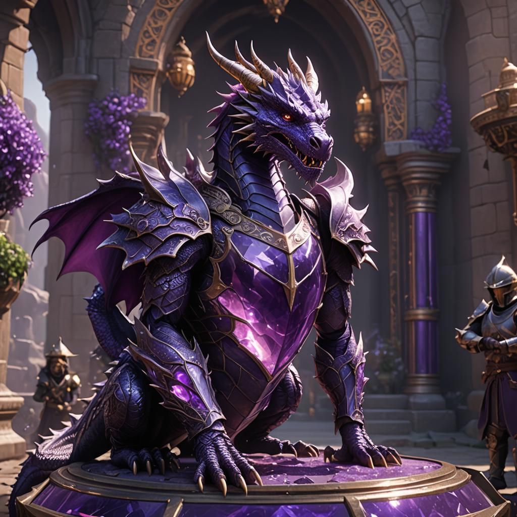 Purple Gem Dragon in Glass Container, Fantasy Art