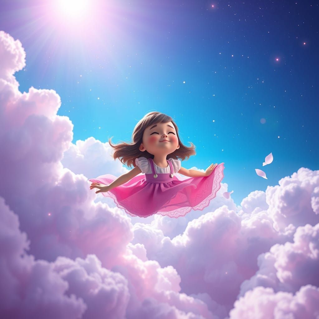 Surreal Dreamscape Girl in Vibrant Skies