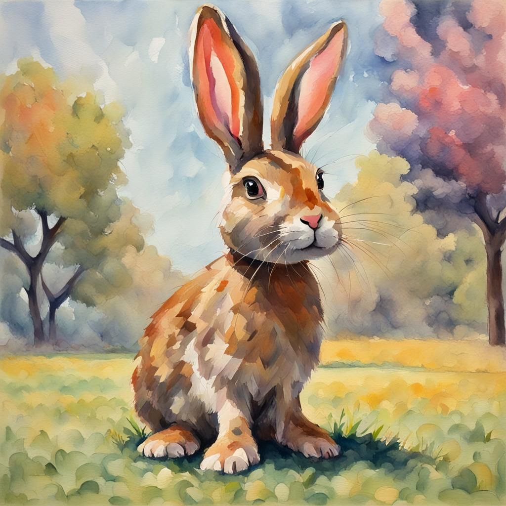 School Bunny in Impressionist Gouache Style