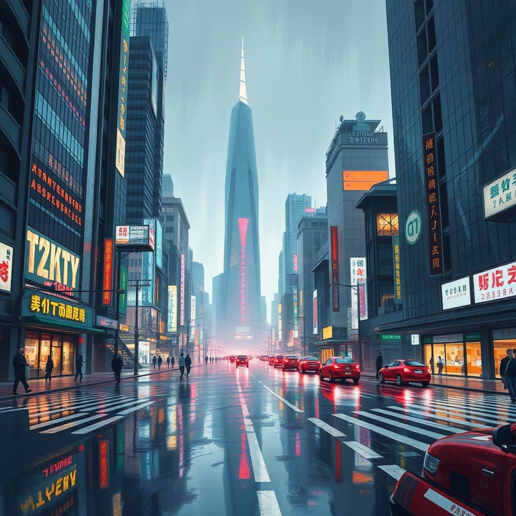 Futuristic Shinjuku Cityscape in Retro-Futuristic Style