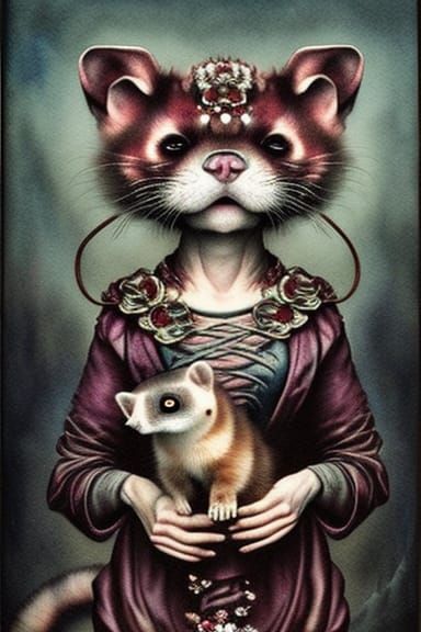 Dark Fantasy Ferret in Watercolor Style
