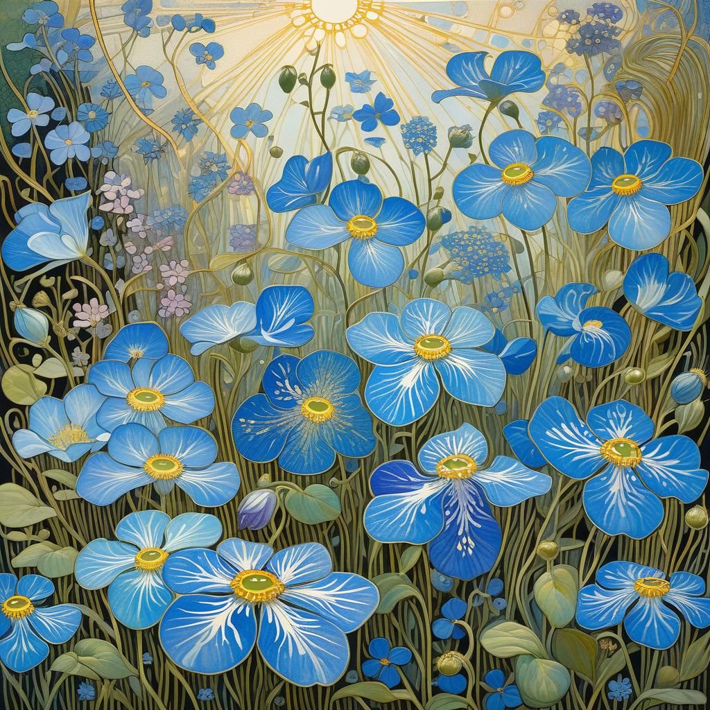 A Luminous Carpet of Forget-Me-Nots by the Ocean