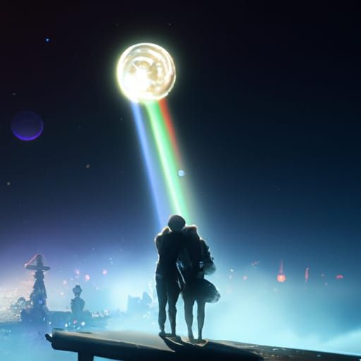 Gay Lovers Under Moon in Dark Fantasy Style