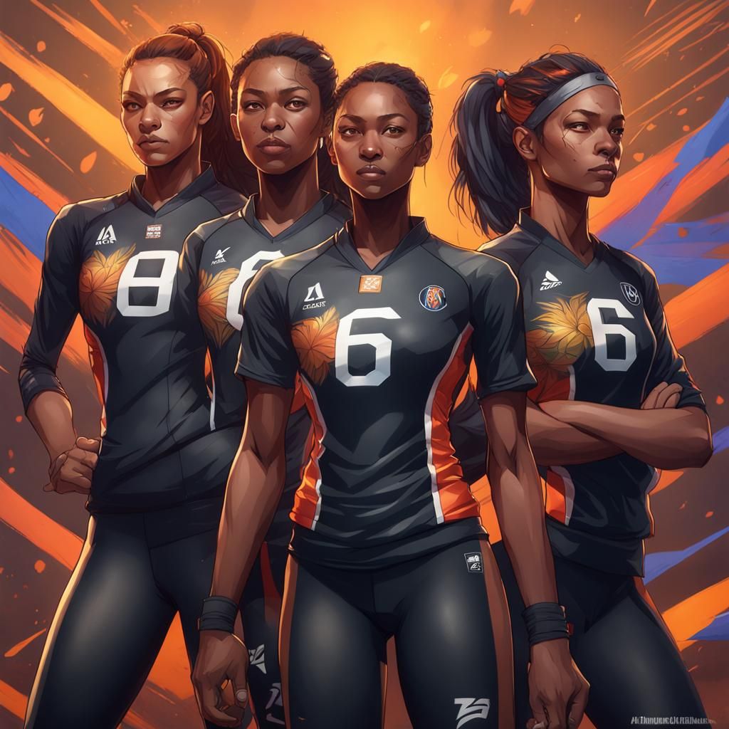 Volleyball Team in Black: Hyperdetailed Digital Portrait