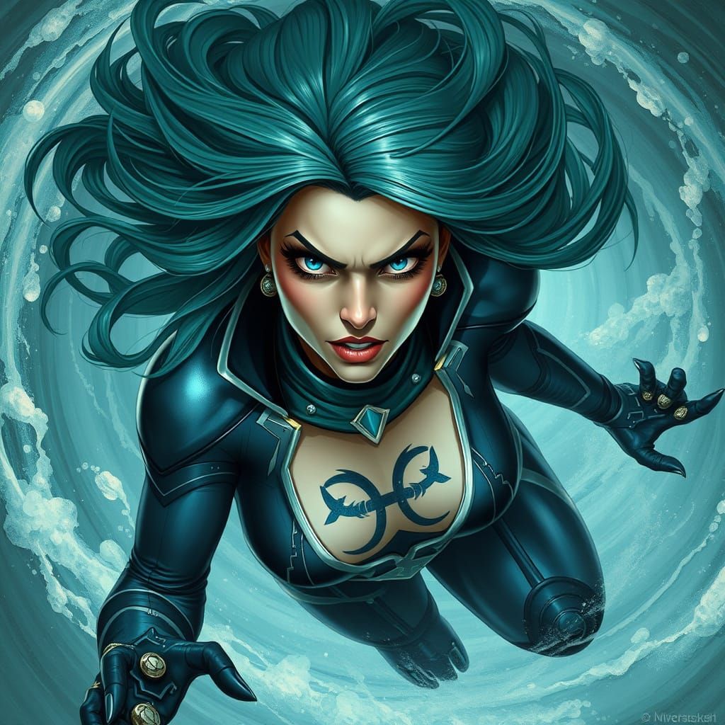 Mystical Aquatic Heroine Defies Gravity in Dark Fantasy Styl...