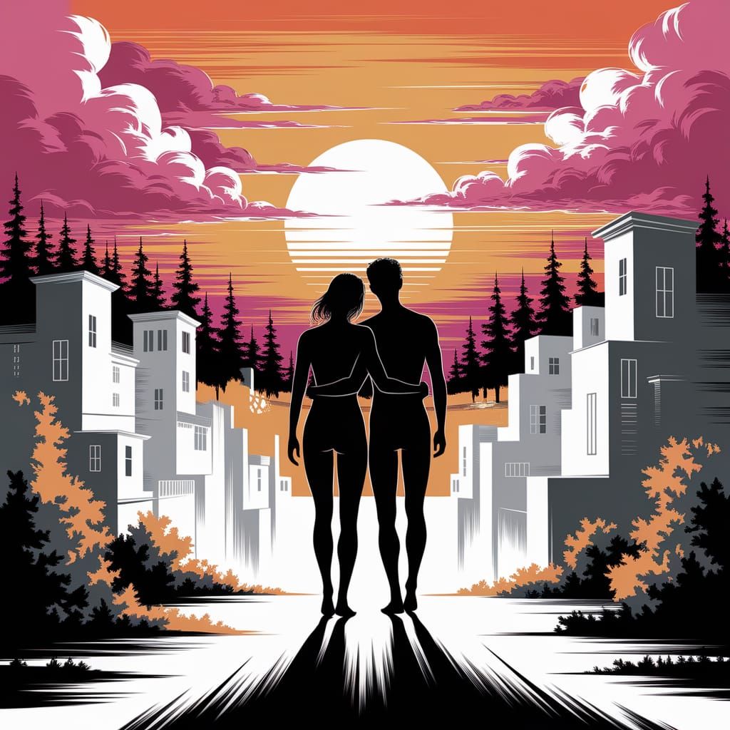 Figures Emerge into Dawn's Golden Glow