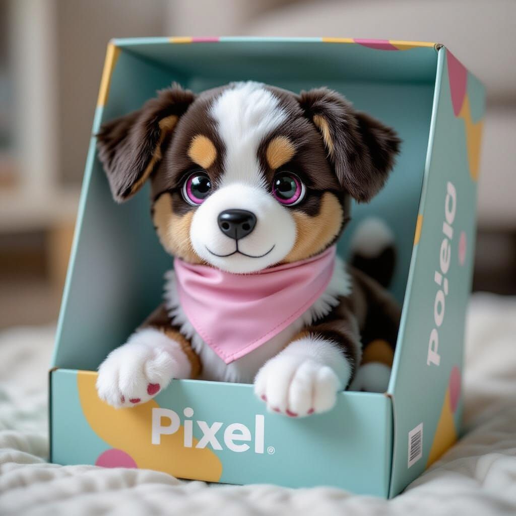 Robotic Border Collie Puppy Toy in Toy Box