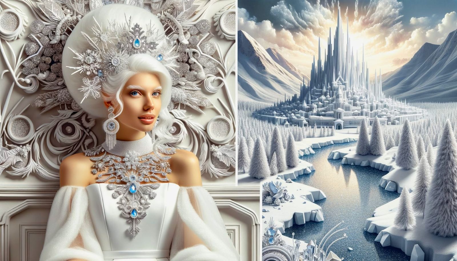 Snow Princess with Geometric Hairstyle in White