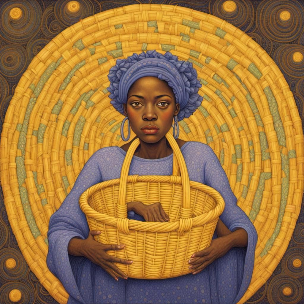 Visionary Art: African American Girl with Yellow Basket