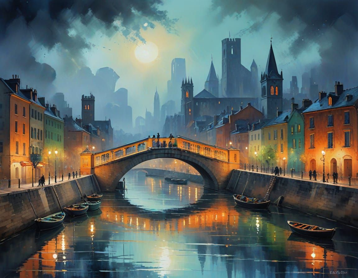 Impressionist Cityscape at Night