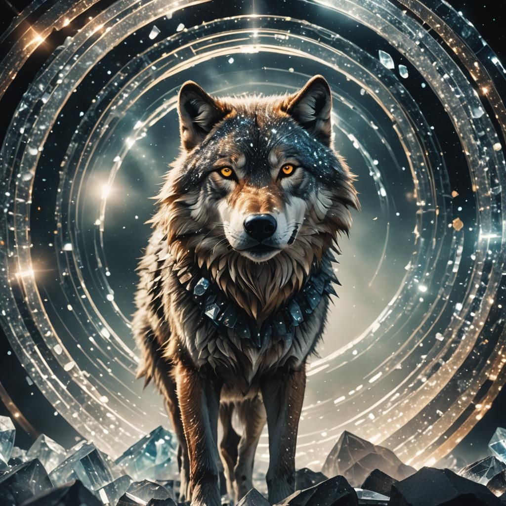 Crystalline Wolf Running Through Saturn's Rings