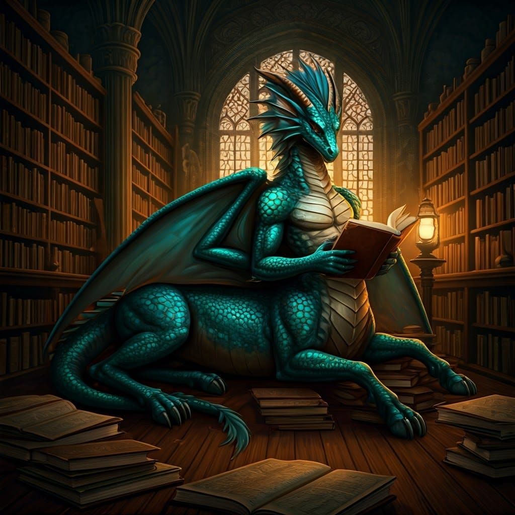 Dragon Centaur Bookwyrm in Mystical Library