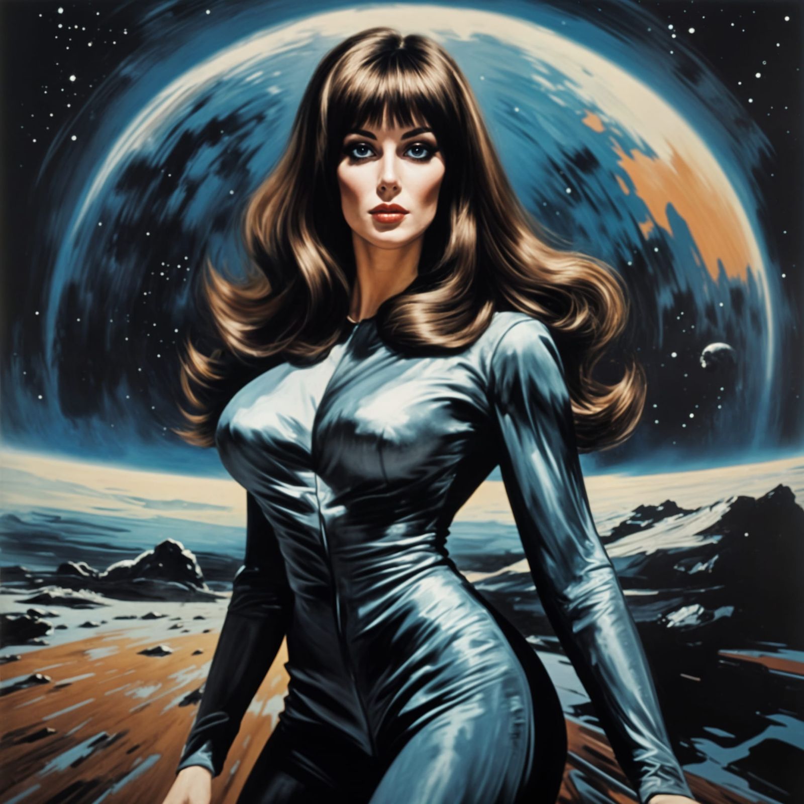 1960s Space Girl Illustration in Brutalist Style