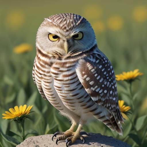 Adorable Burrowing Owl Smiling on a Flower