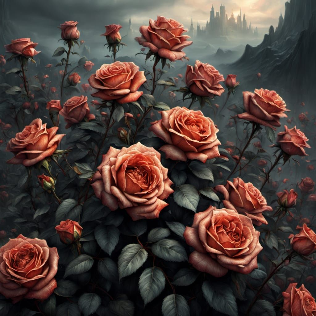 Dramatic Hell Roses Digital Matte Painting