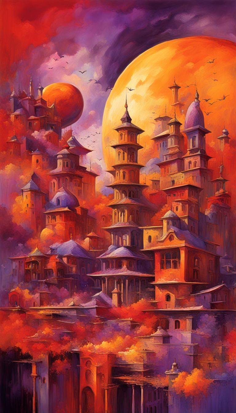 Surreal Desert Hotel with Psychedelic Atmosphere