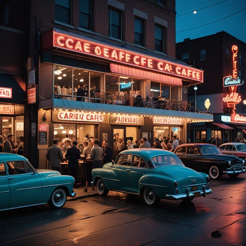 Retro Café Nightlife Scene in Neon