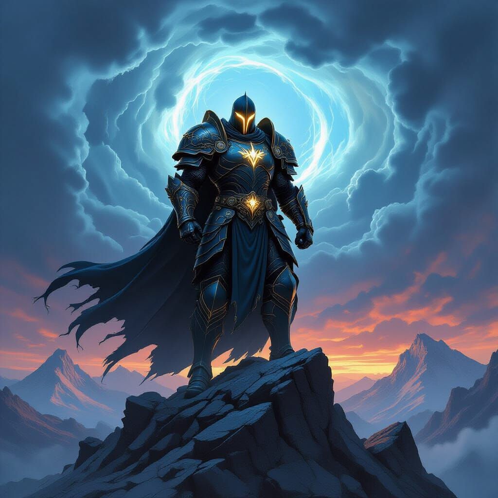 Colossal Knight on Shattered Peak in Dark Fantasy Style