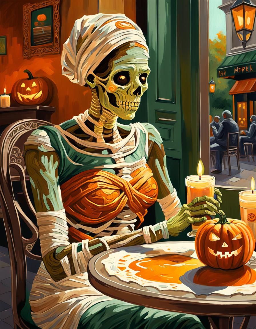 Mummy's Cafe Break: Impressionist Gouache Masterpiece