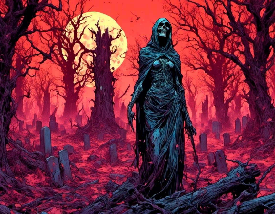 Banshee Leads Undead Horde in Haunted Cemetery