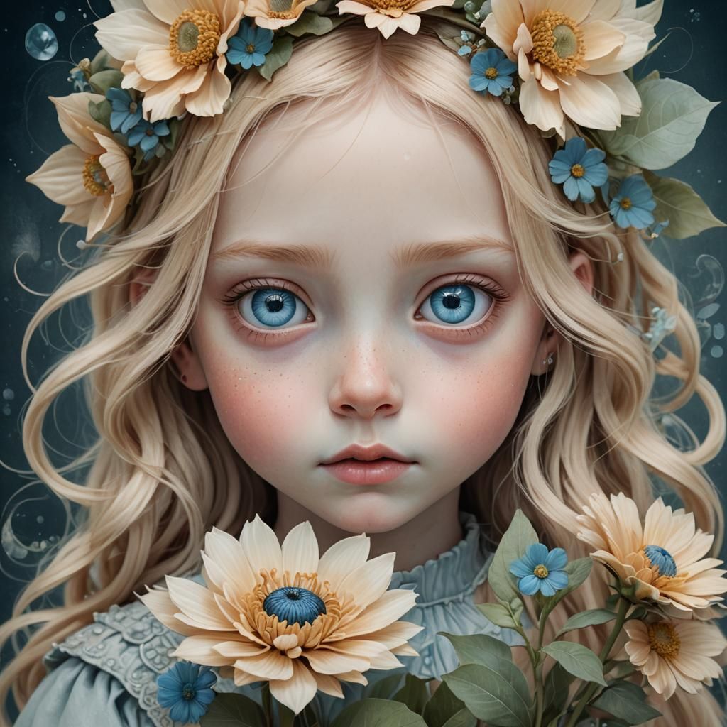Mystical Flower Portrait in Dreamscape Illustration Style