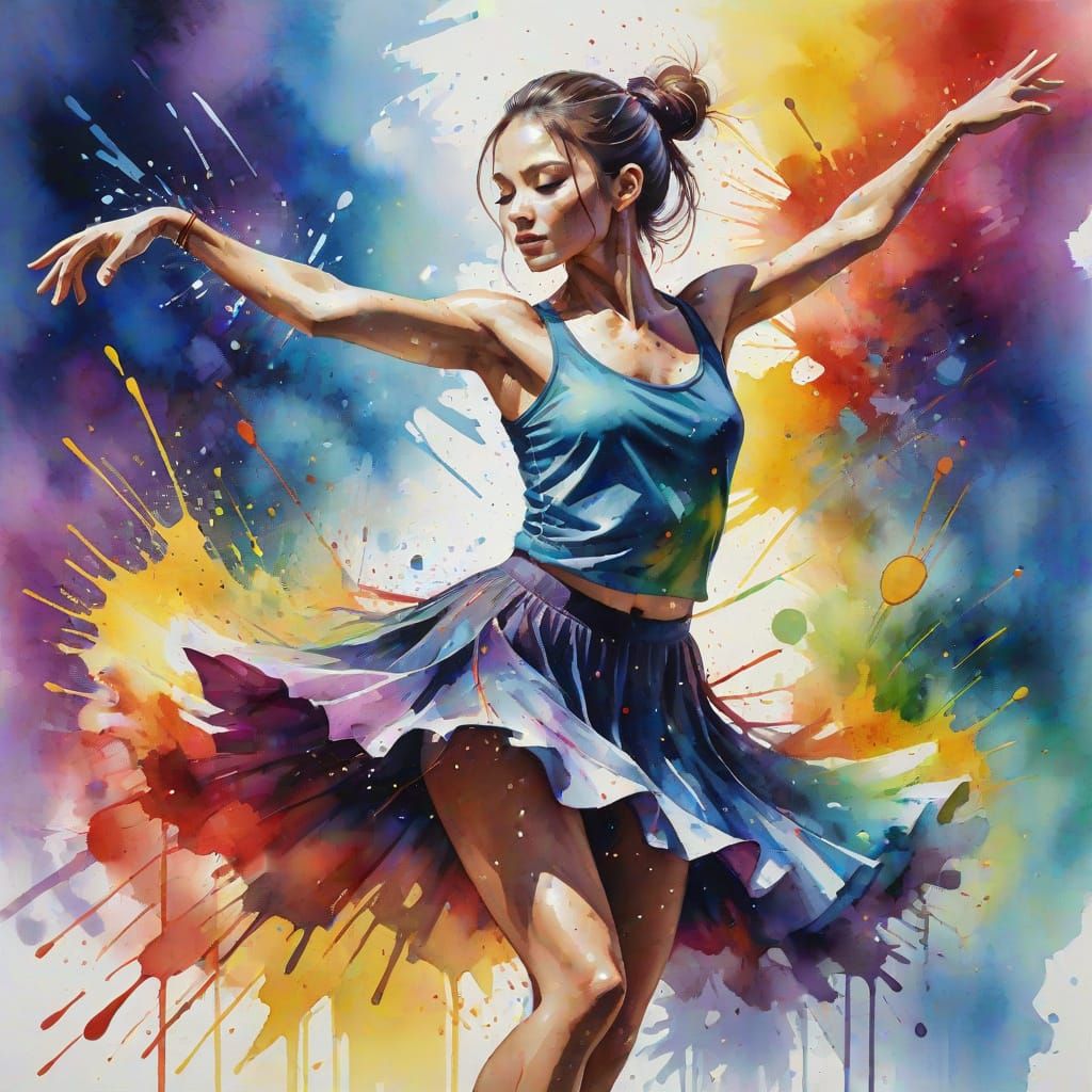 Colorful Watercolor Painting of a Passionate Dancer