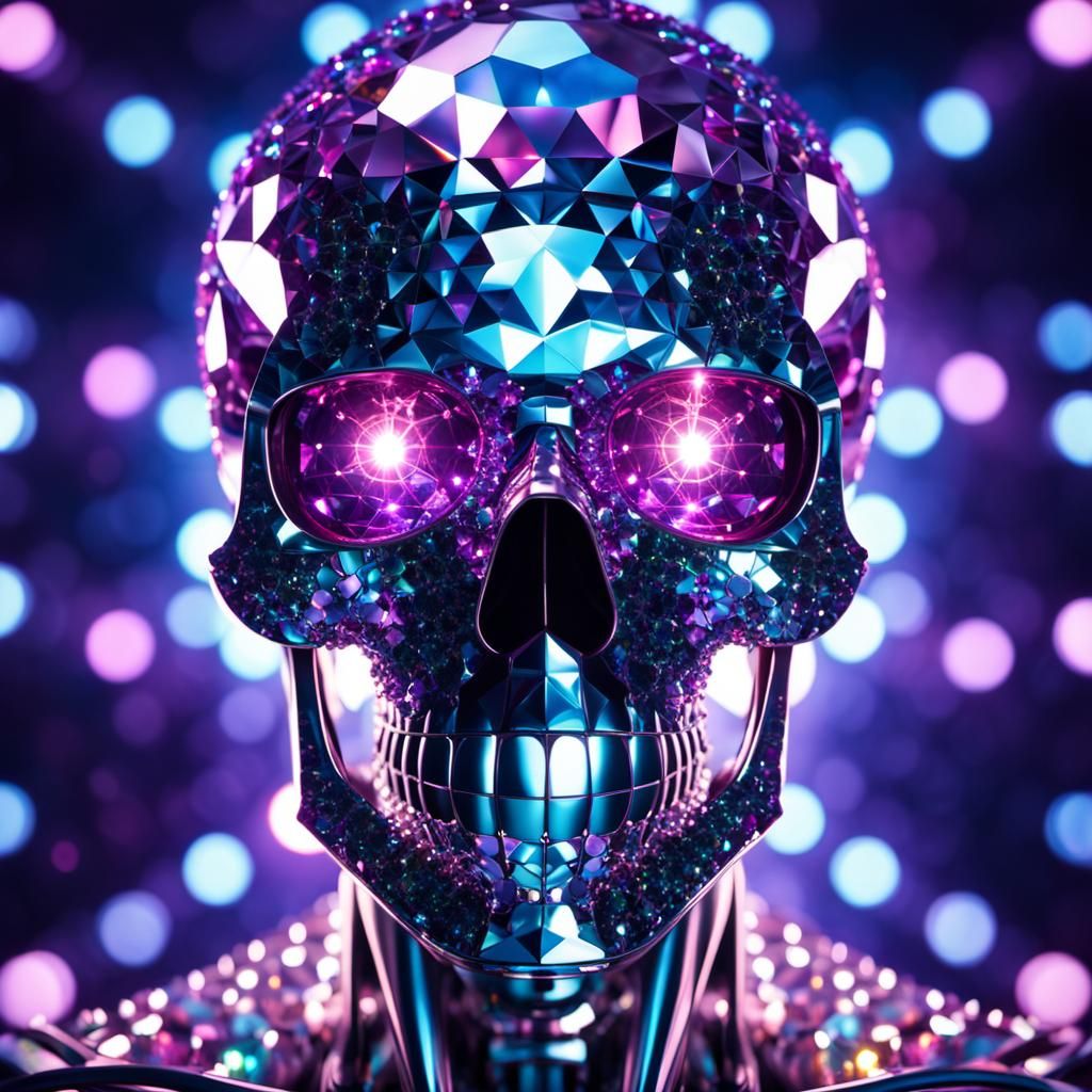 Diamond-Eyed Disco Ball Skull in Sparklecore Style