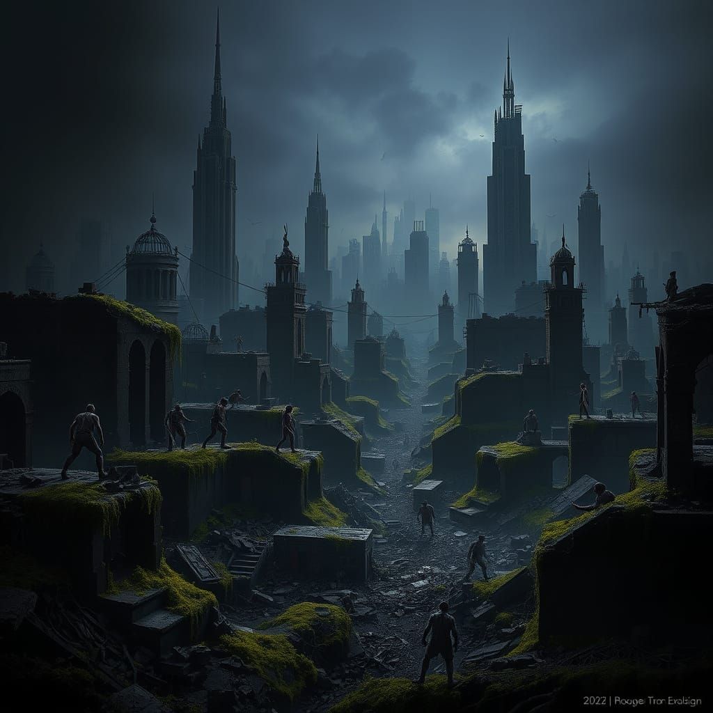 Decaying Metropolis in Dystopian Ruin