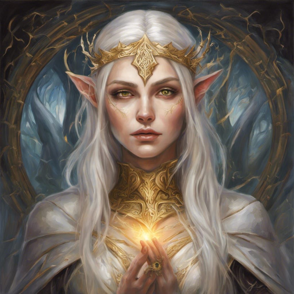 Runic Elven Princess: Dark Fantasy Oil Painting