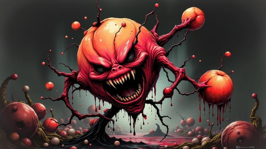 Horrific Fanged Peach in Gothic Style