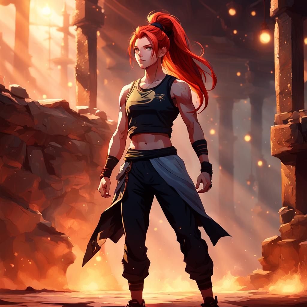 RPG Character Rynn in Intense Training Session