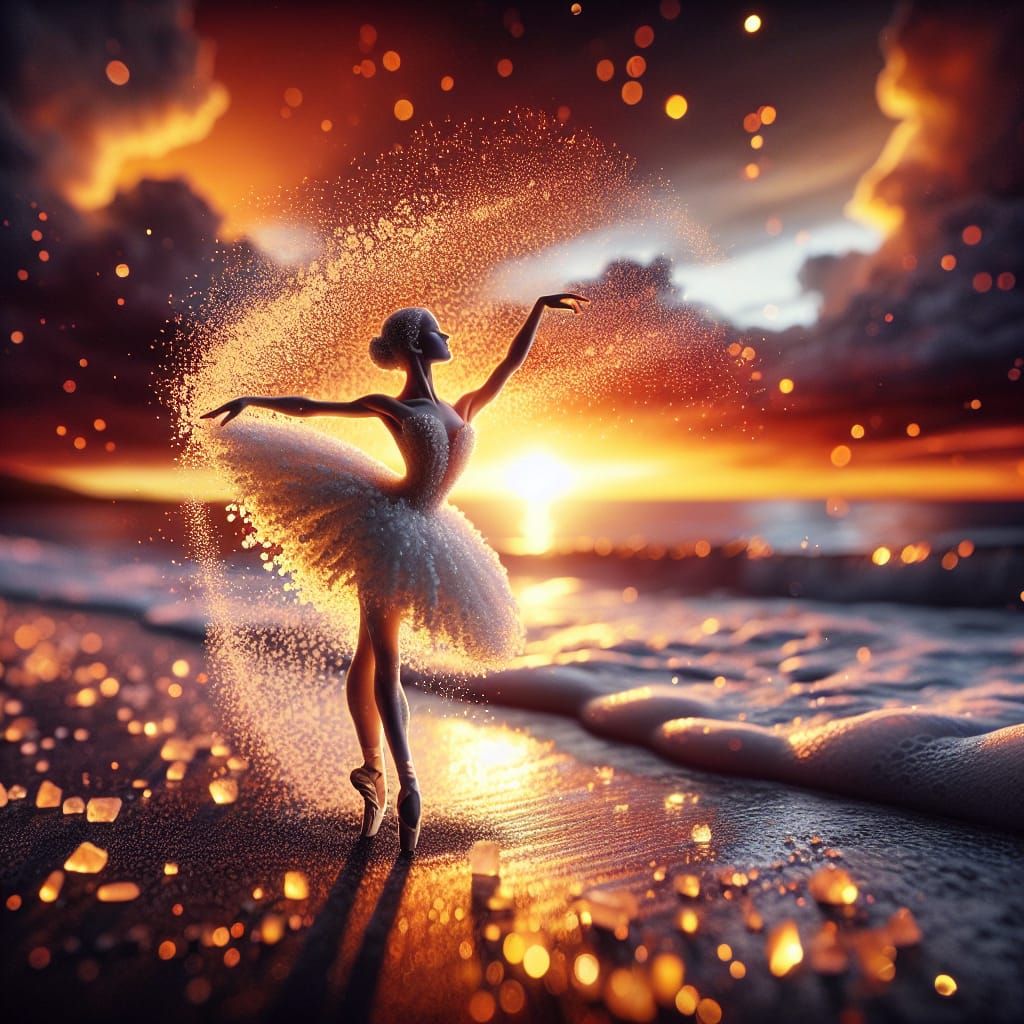 Sand Ballerina at Sunset in Amber Light
