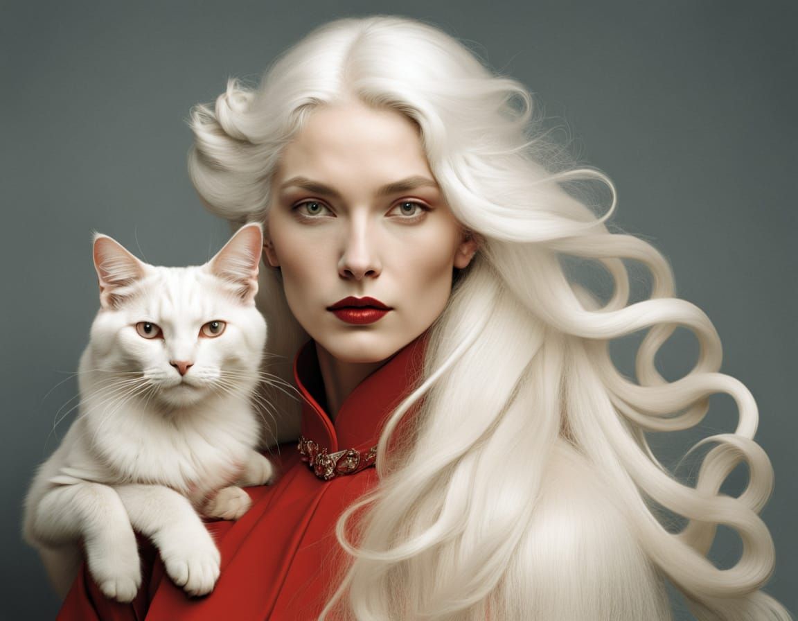 curly wurly blonde with cat