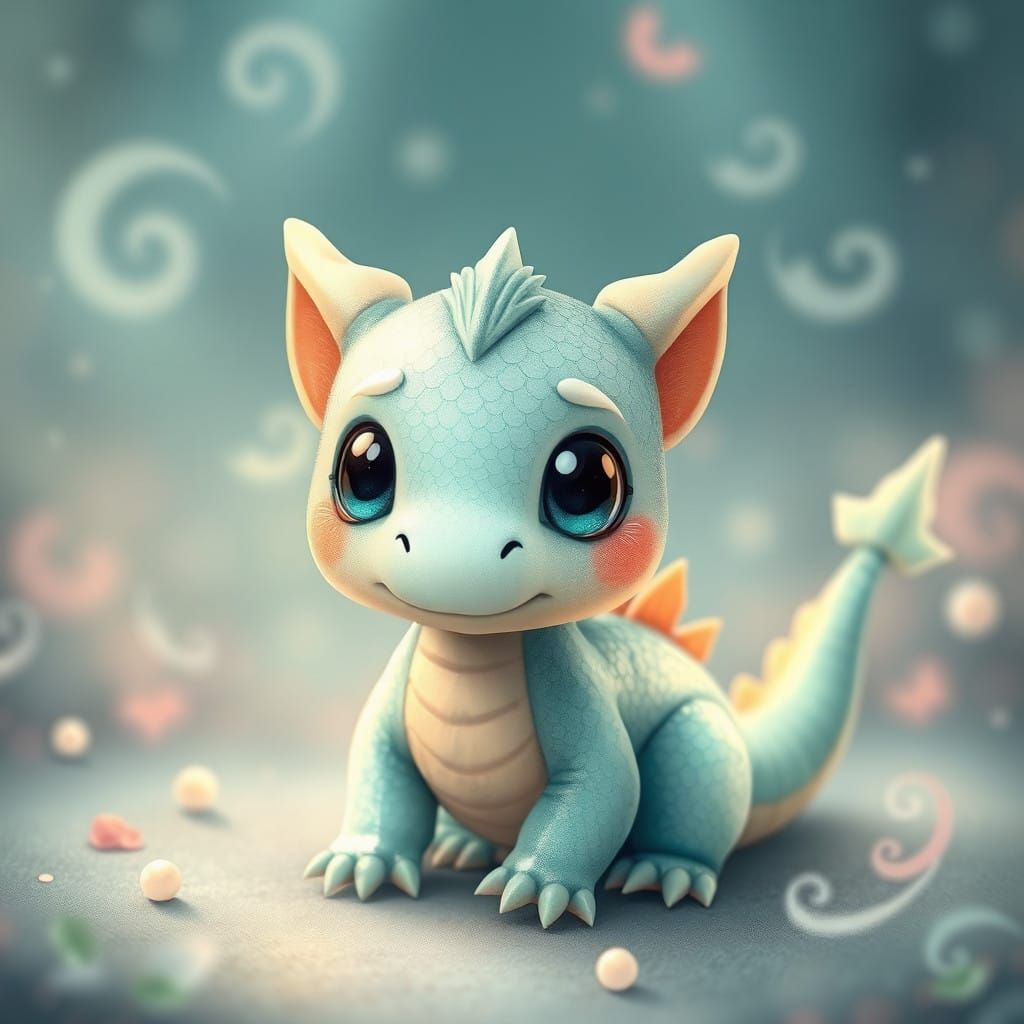 Whimsical Baby Dragon in Pastel Hues