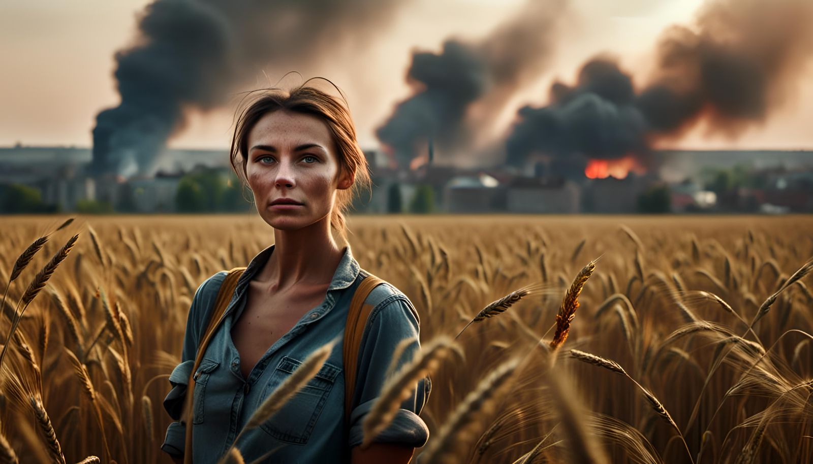 Female Ukrainian Farmer Hard at Work in The Wheat Fields amidst the chaos of War 🇺🇦