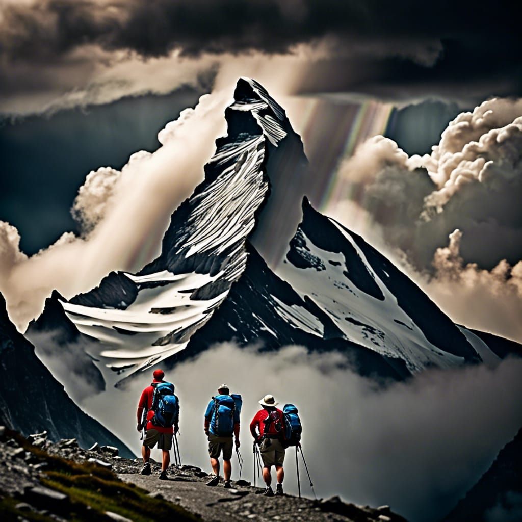 hikers with an approaching thunderstorm