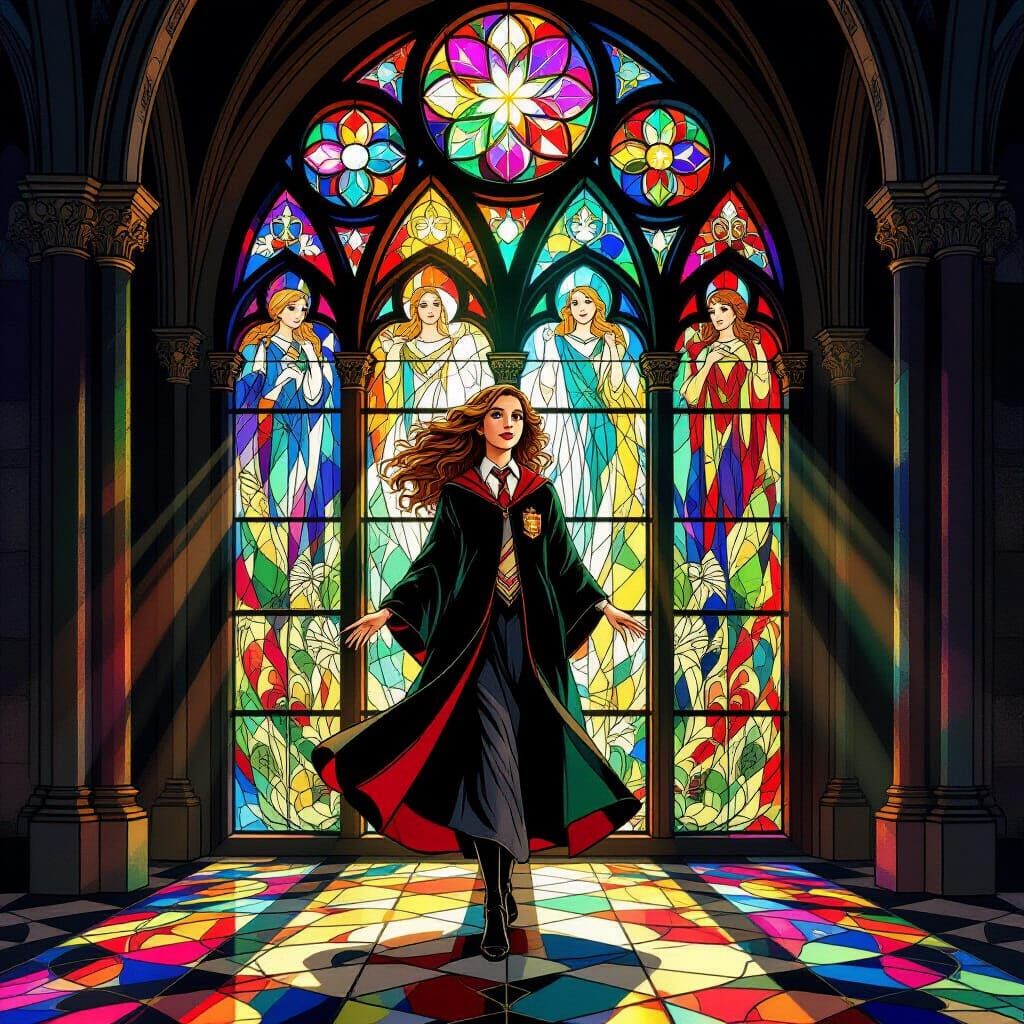 Hermione Granger Stained Glass in Art Deco Style