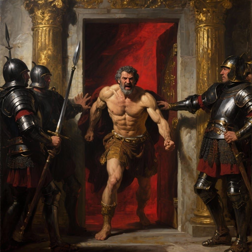 King Theseus Blocked by Guards, Epic Historical Painting