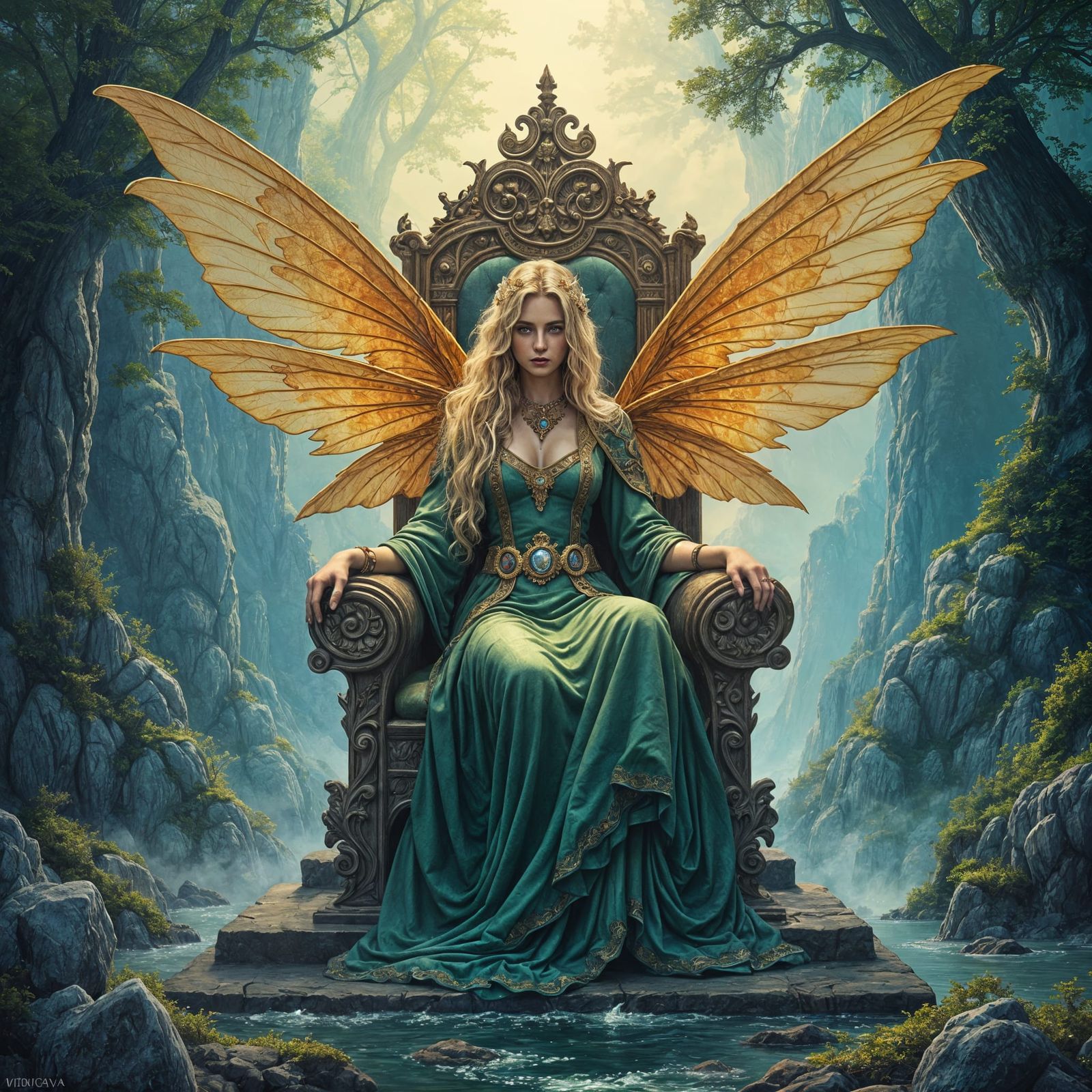 Fae Illuminated Manuscript with Mountains and Rivers