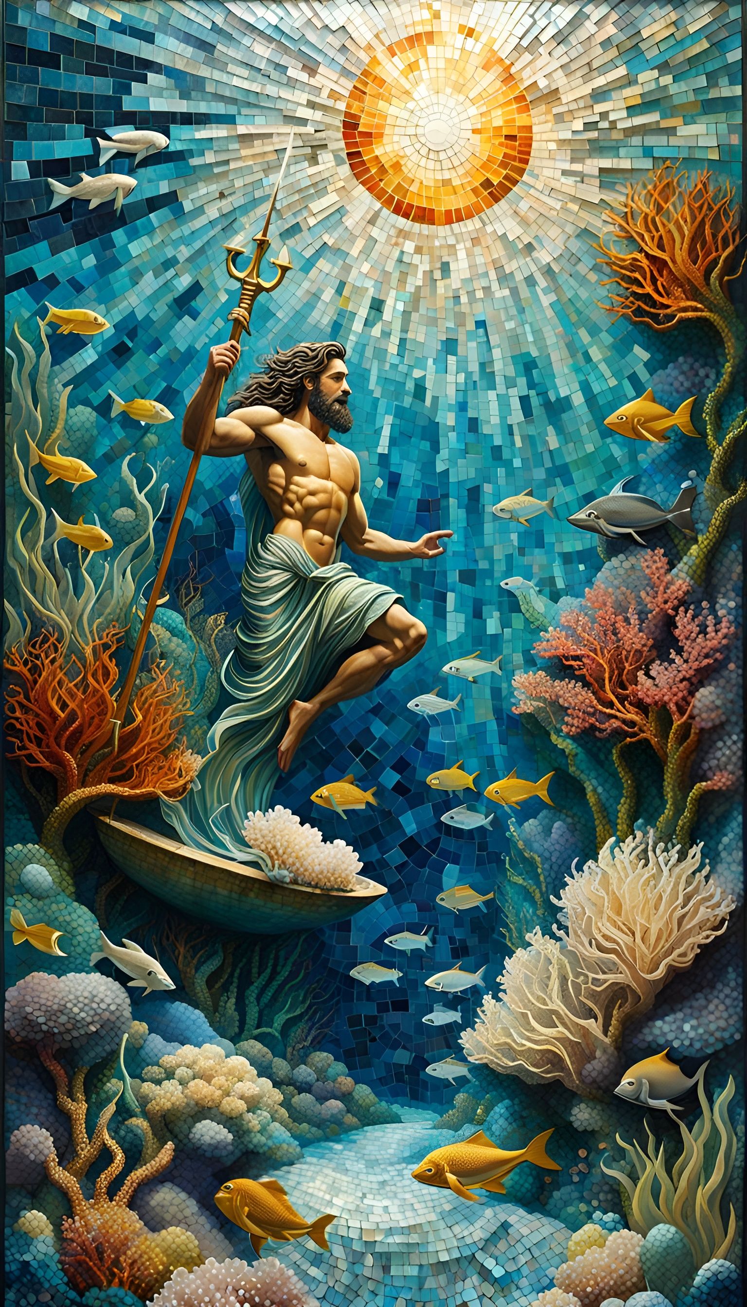 Glittery Mosaic Poseidon in Underwater World
