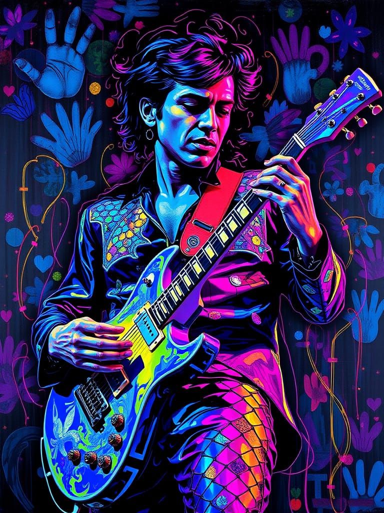 Freddie Mercury in Expressionist Blacklight Acrylic Art