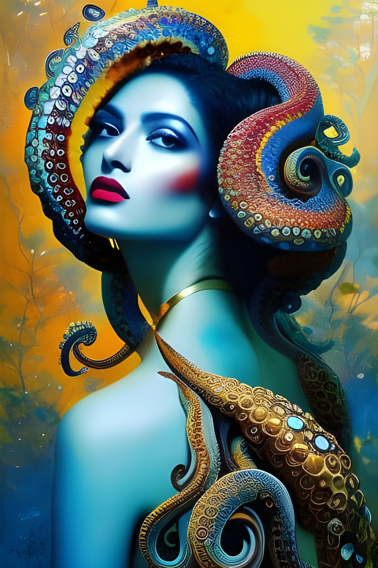 Octopus Goddess with Glistening Skin, Hyperdetailed Fantasy ...