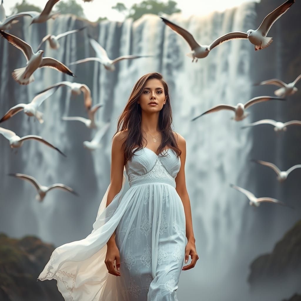 Ethereal Goddess Amidst Iguacu Waterfalls