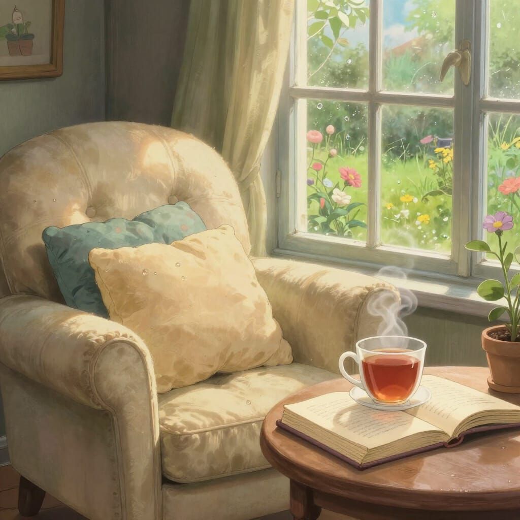 Cozy Reading Nook Bathed in Morning Sunlight
