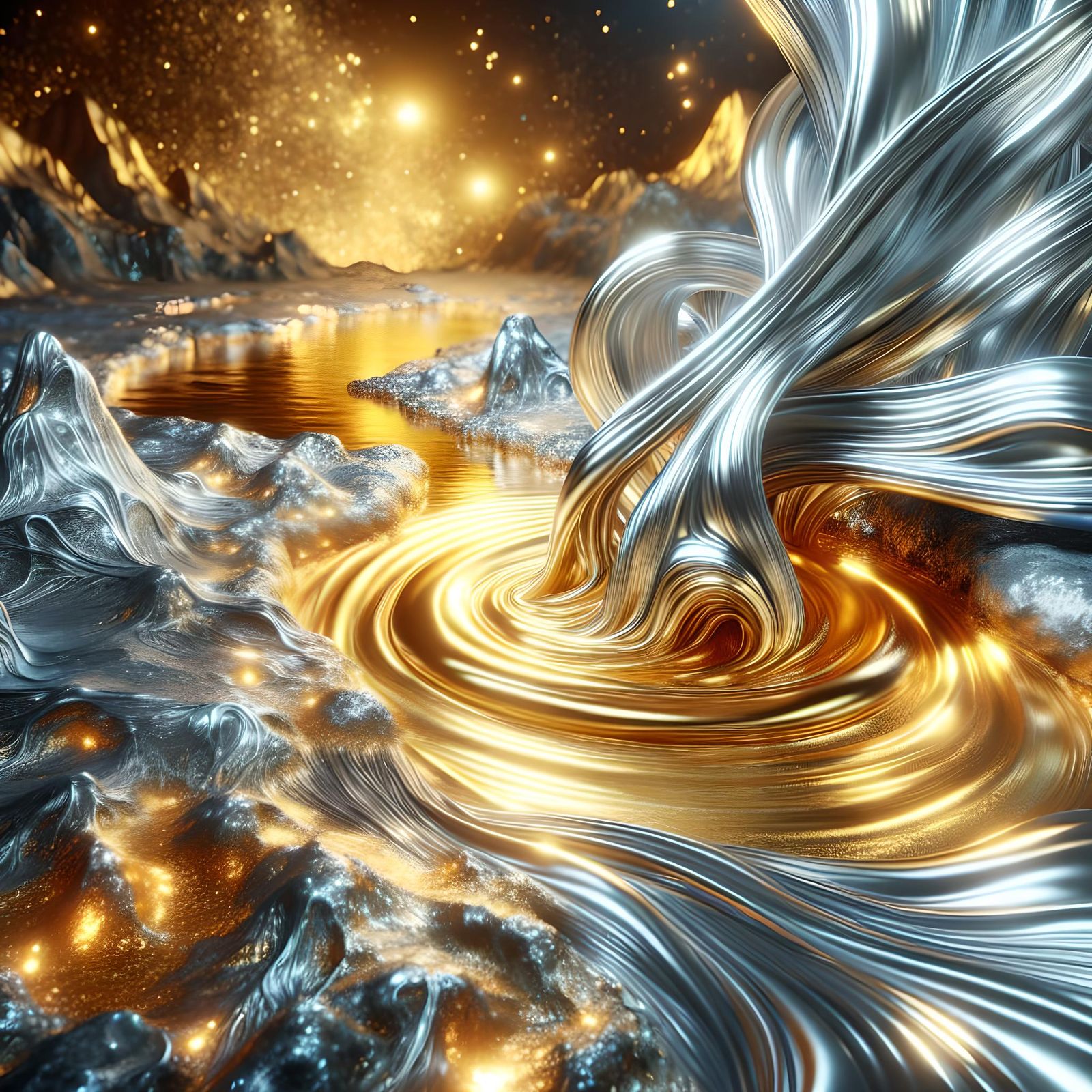 Surreal Liquid Gold and Silver Dreamscape