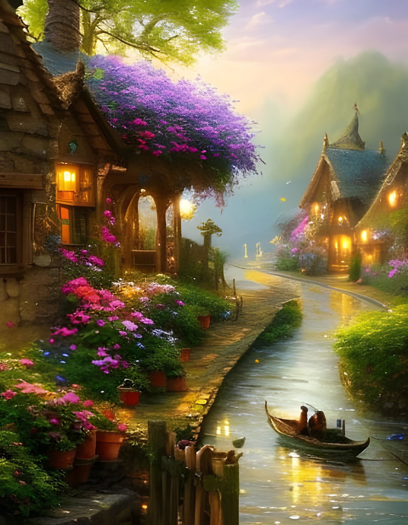 Magical Fairycore Village with Colorful Flowers