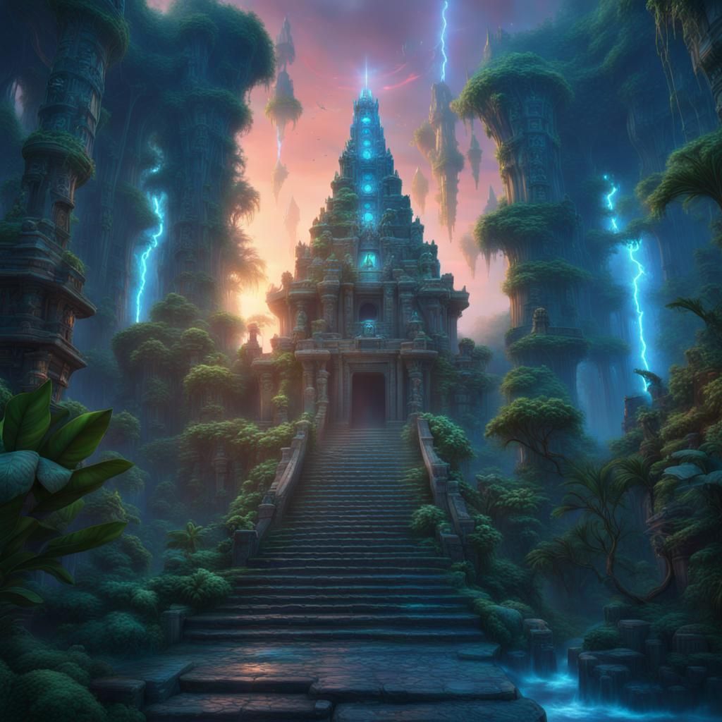 Blue Magic Jungle Temple: Fantasy Concept Art