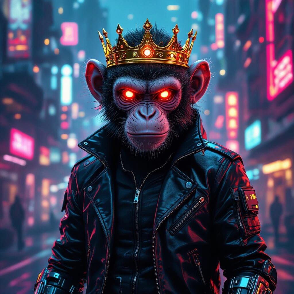 Cyber Monkey King in Neon Cityscape